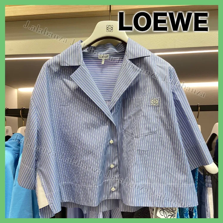 LOEWE  |Stripes Casual Style Cotton Short Sleeves Elegant Style