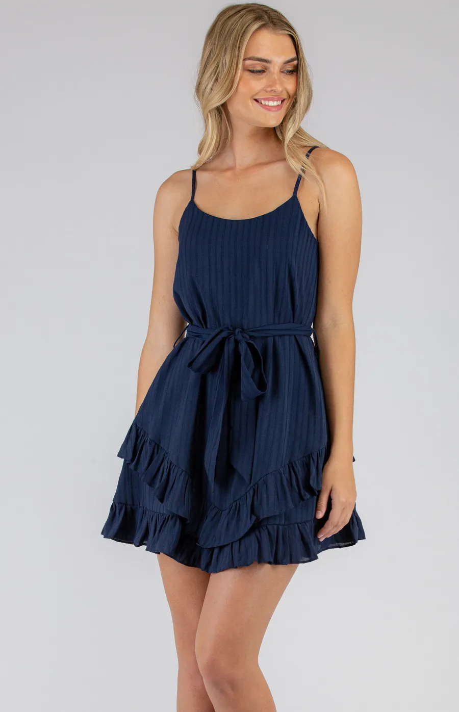 Loose Fit Singlet Dress with Ruffle Hem and Belt (SDR656A)