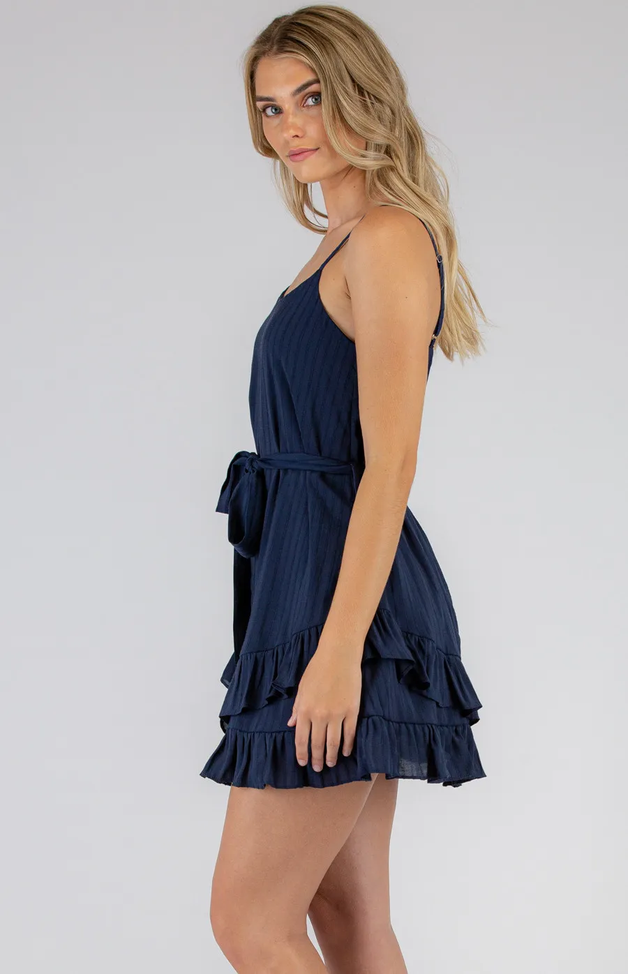 Loose Fit Singlet Dress with Ruffle Hem and Belt (SDR656A)