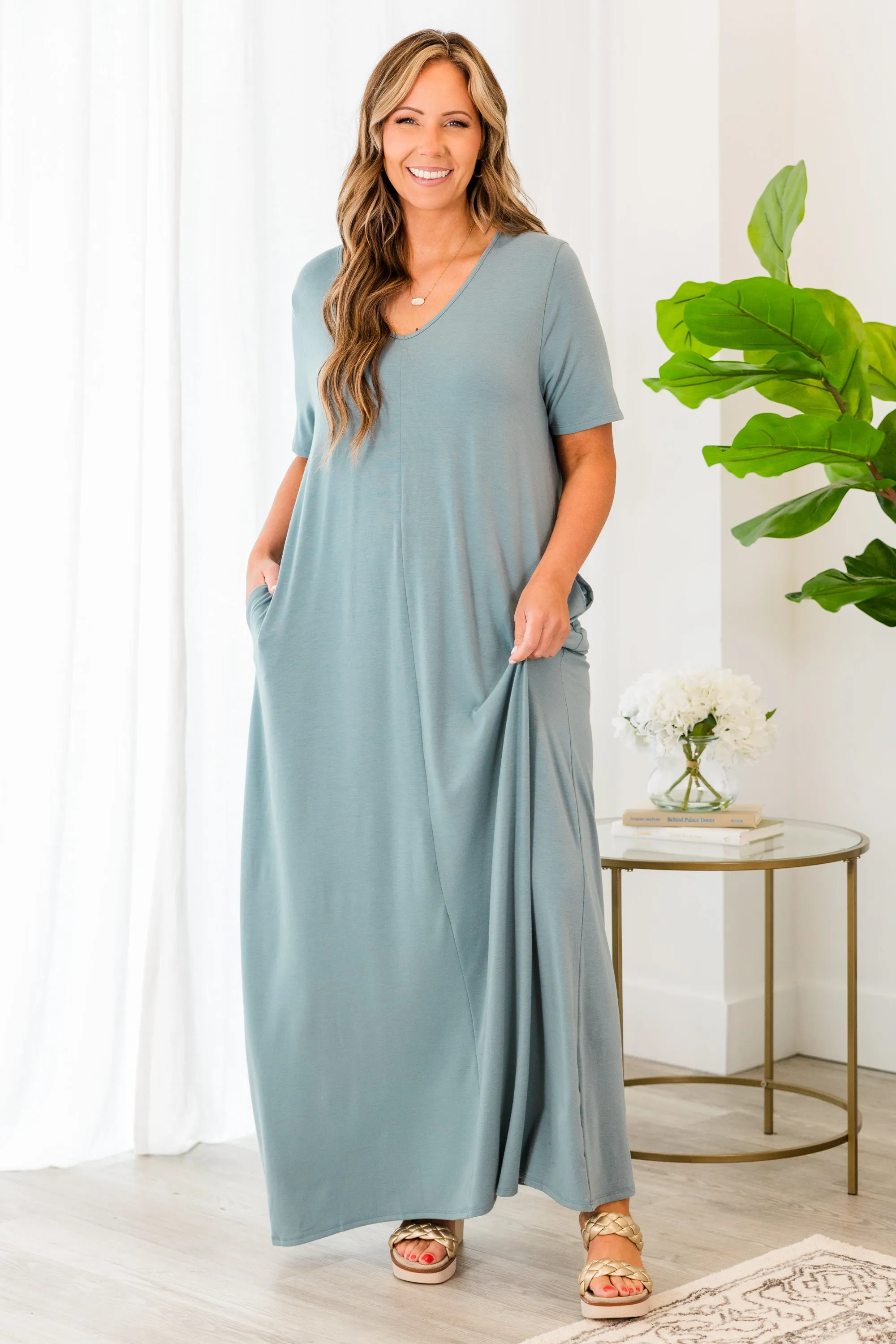 Makin' Waves Maxi Dress, Blue Grey