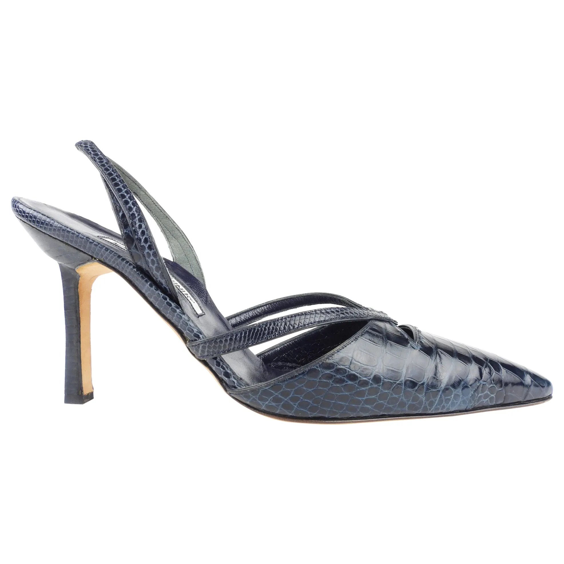 Manolo Blahnik Navy Blue Python Leather Slingback Stiletto Heel Pumps - 41