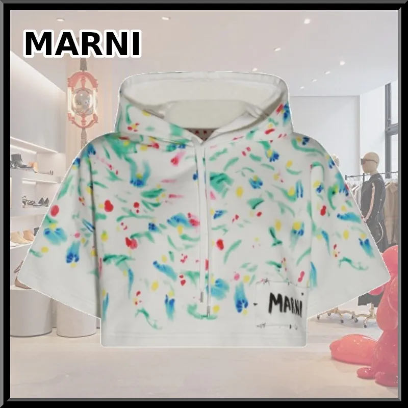 MARNI  |Street Style Cotton Short Sleeves Logo Cropped Tops