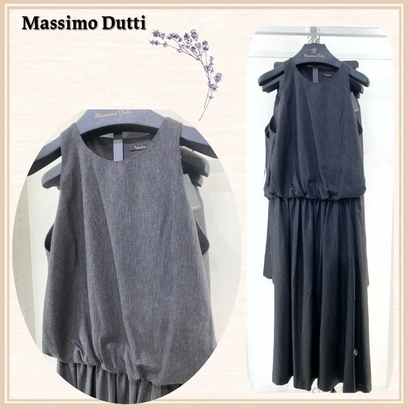 Massimo Dutti  |Crew Neck Sleeveless Plain Cotton Cropped Tops