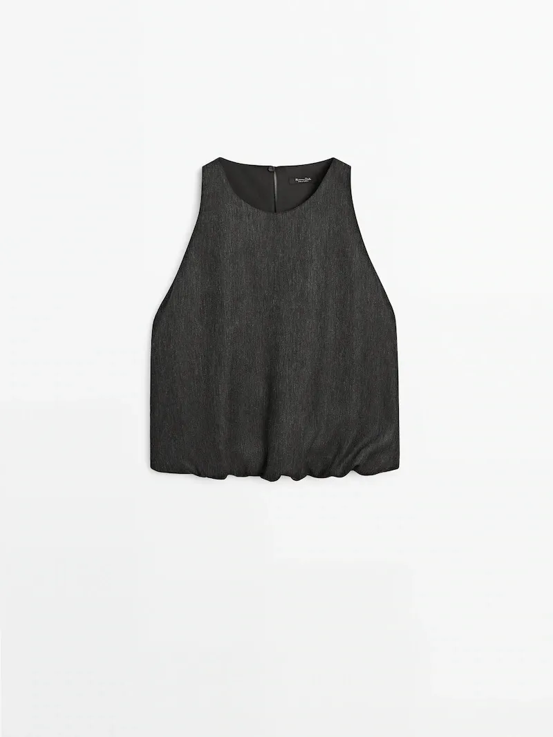 Massimo Dutti  |Crew Neck Sleeveless Plain Cotton Cropped Tops