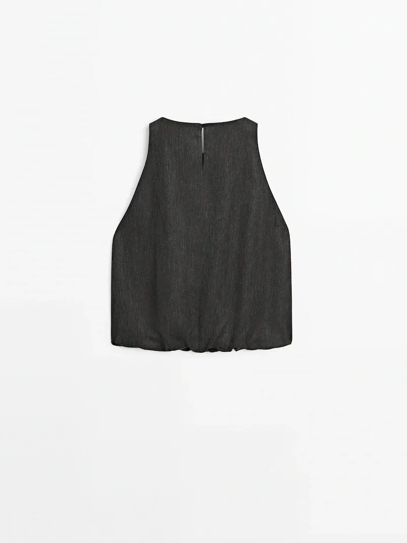 Massimo Dutti  |Crew Neck Sleeveless Plain Cotton Cropped Tops