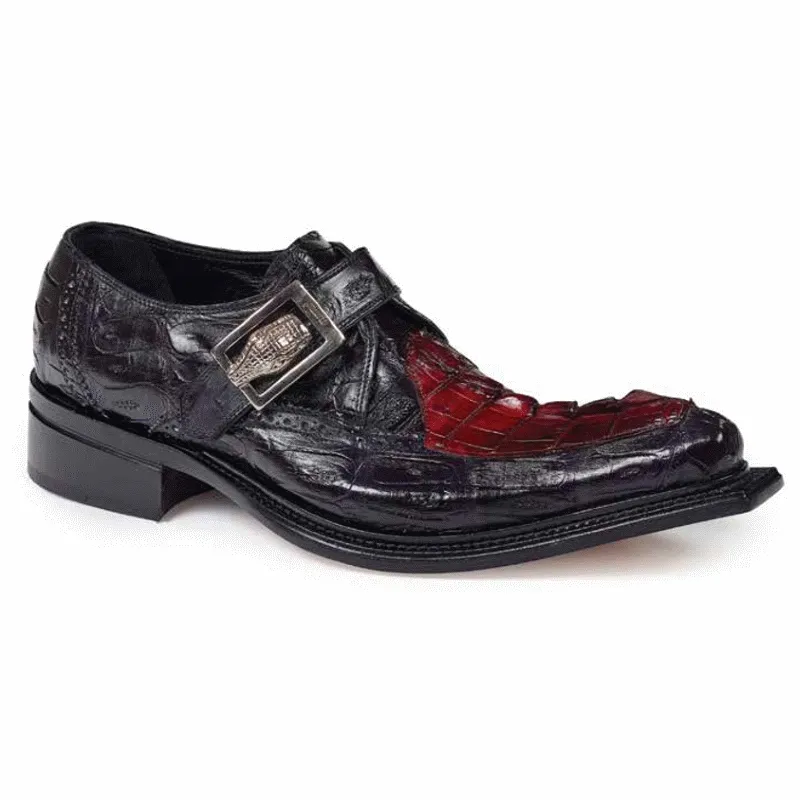 Mauri 44225 Michelangelo Crocodile & Hornback Monk Strap Shoes Black / Burgundy (Special Order)