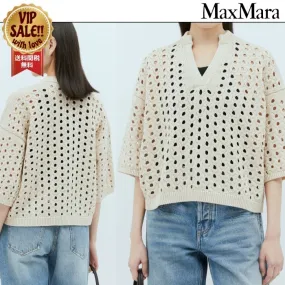 MaxMara  |Casual Style V-Neck Cropped Cotton Elegant Style