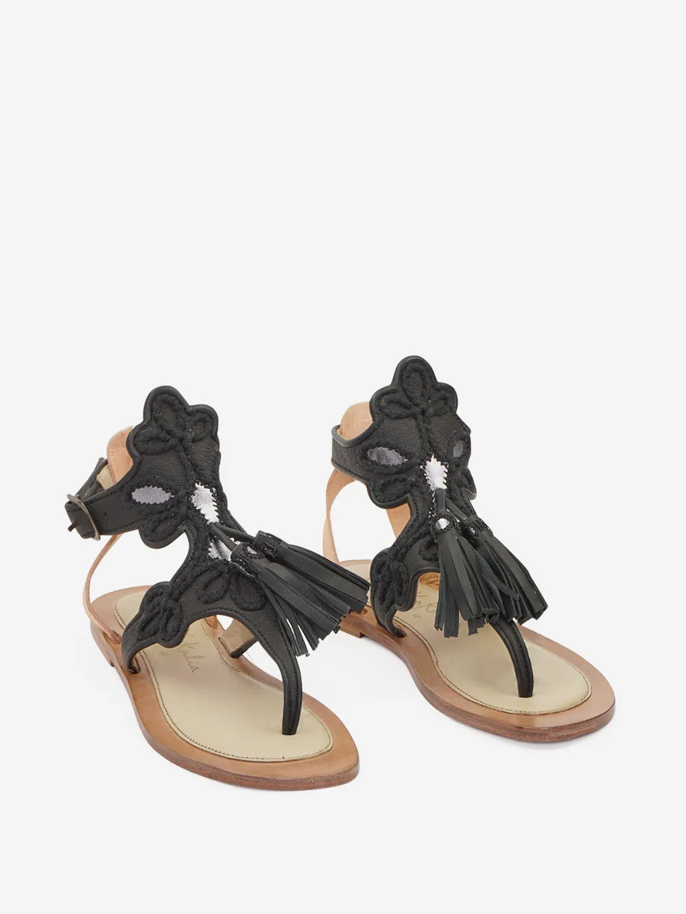 Meher kakalia - Infradito con ricami e nappine modello Symi Sandal