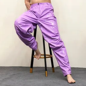 Men's Light Purple Sexy Loose Pleated Bright Elastic Waist Casual Pants