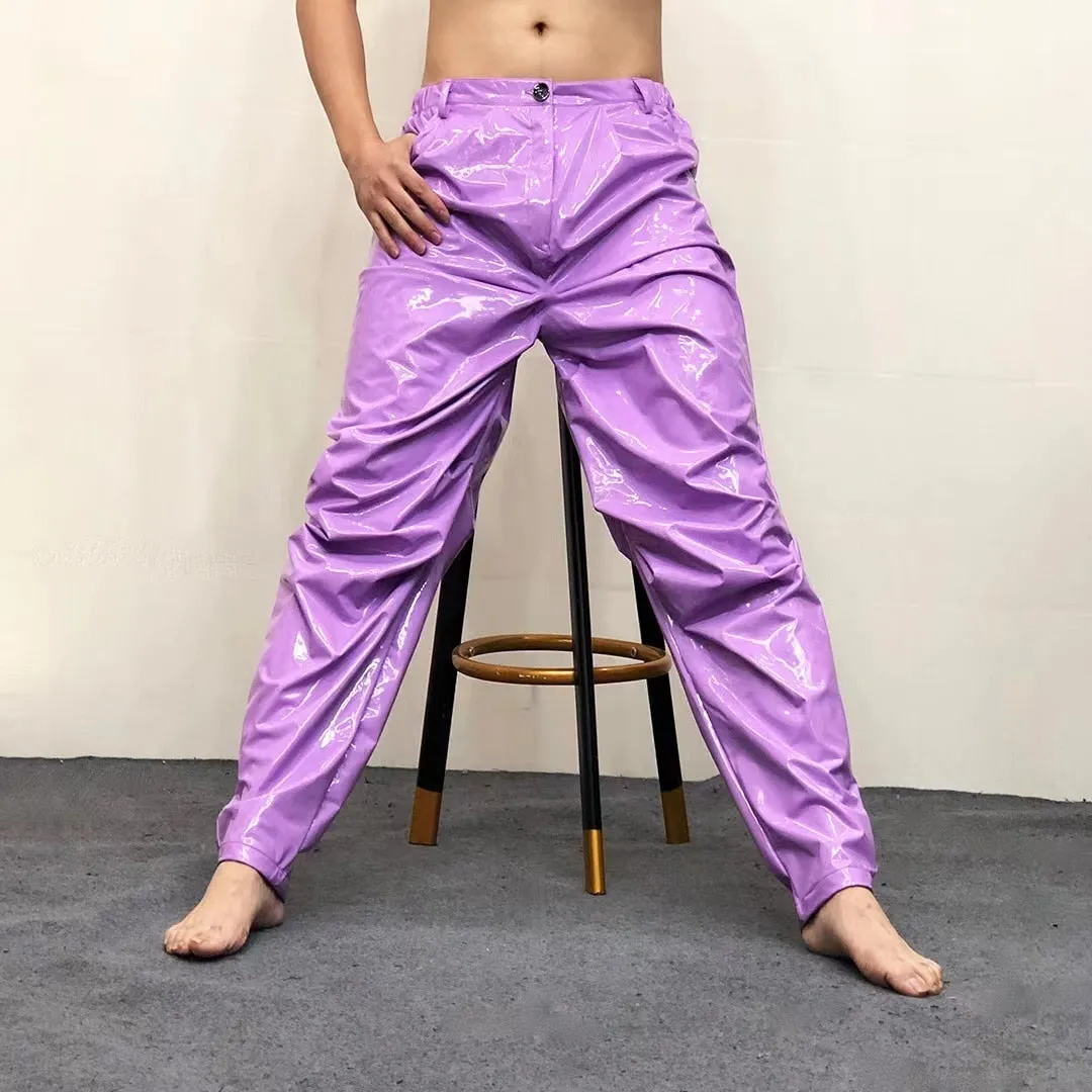 Men's Light Purple Sexy Loose Pleated Bright Elastic Waist Casual Pants