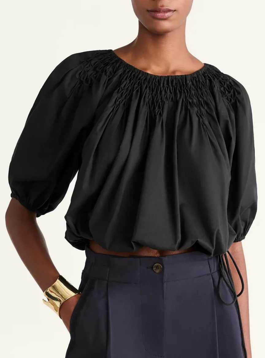 merlette  |Casual Style Plain Cotton Elegant Style Puff Sleeves