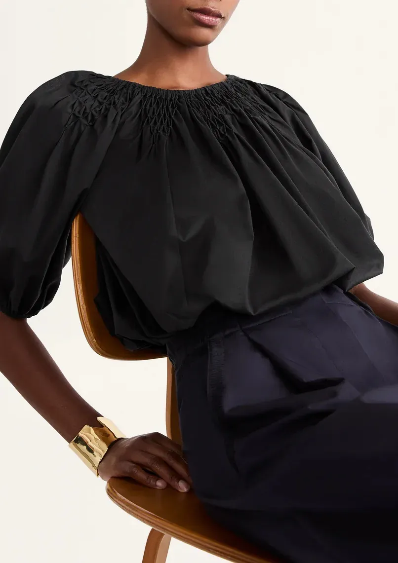 merlette  |Casual Style Plain Cotton Elegant Style Puff Sleeves