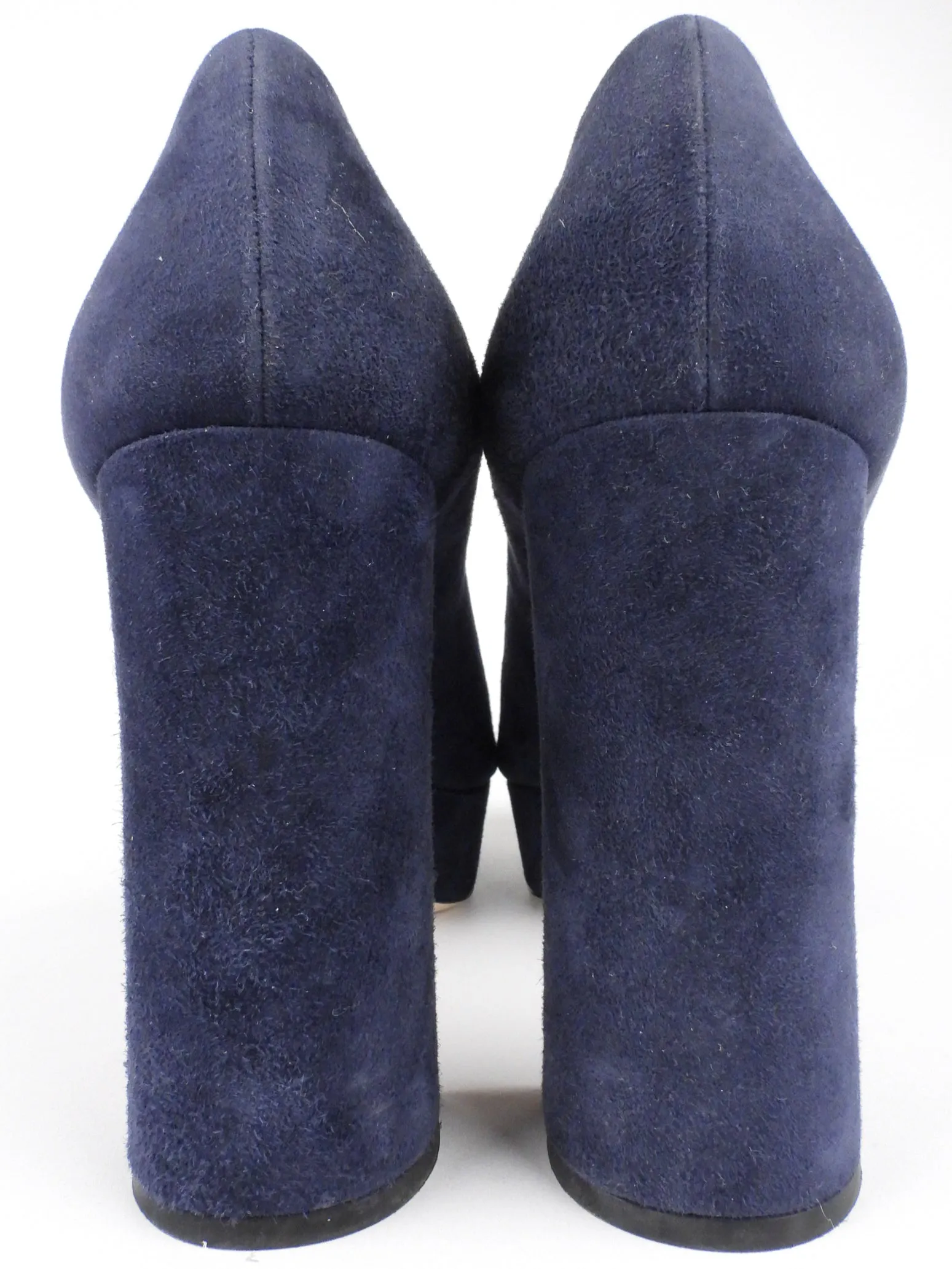 Miu Miu Navy Blue Suede Leather Square-Toe Block-Heel Platform Pumps - 39