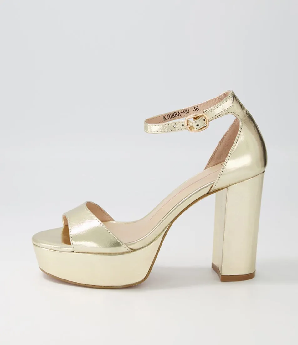 MOLLINI Azurra Pale Gold Crinkle Leather Sandals