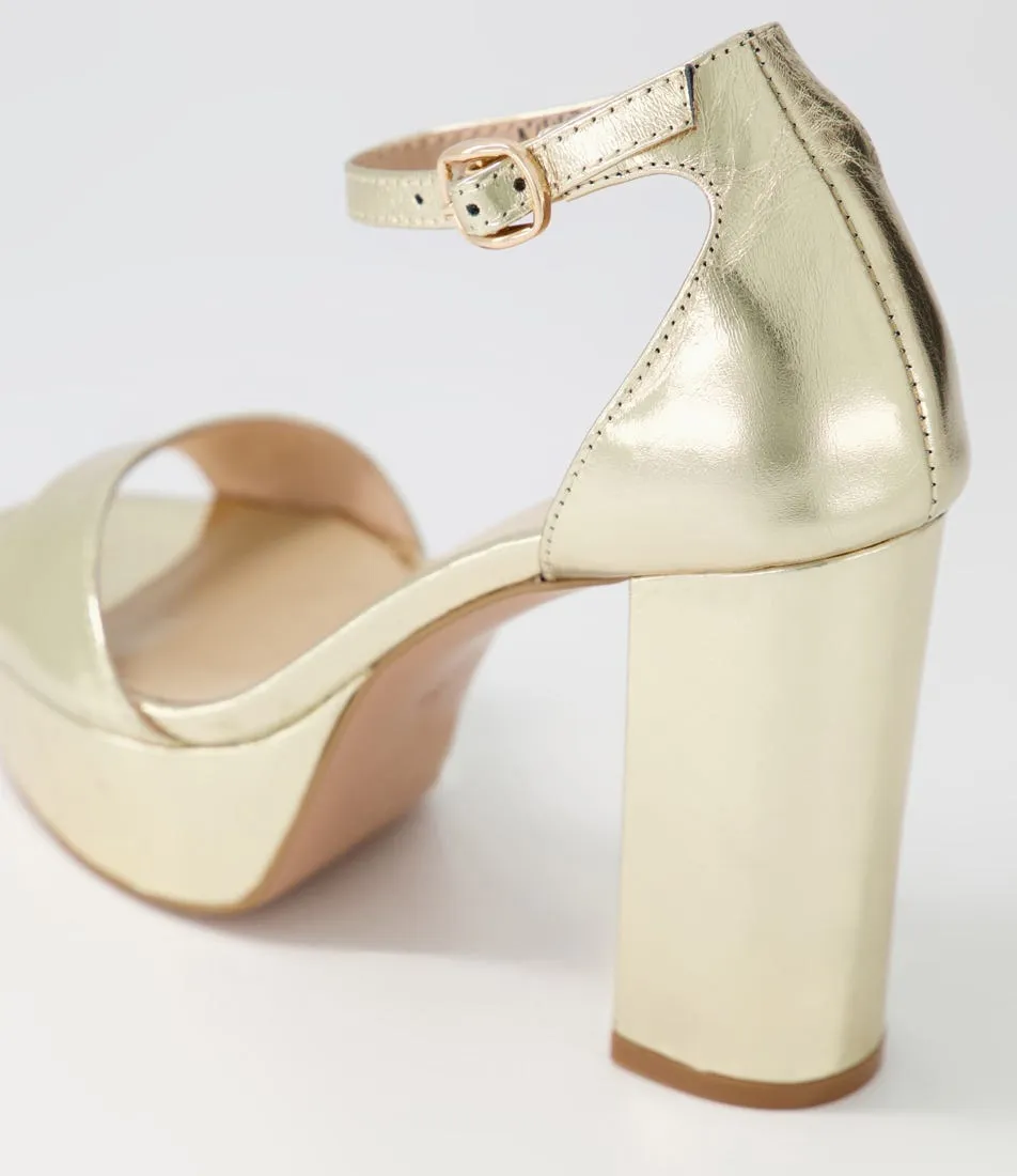 MOLLINI Azurra Pale Gold Crinkle Leather Sandals