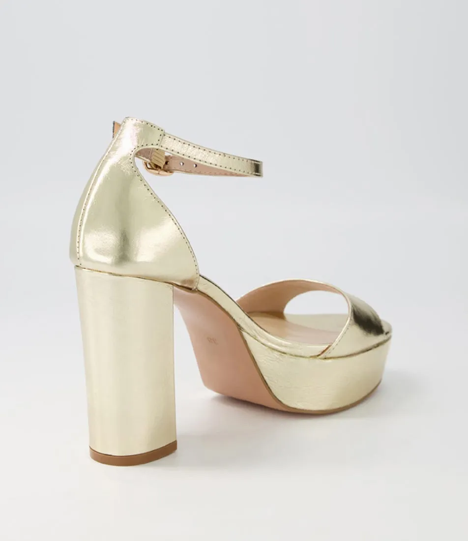 MOLLINI Azurra Pale Gold Crinkle Leather Sandals