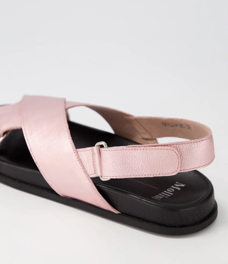 MOLLINI Haylow Pale Pink Metallic Leather Sandals