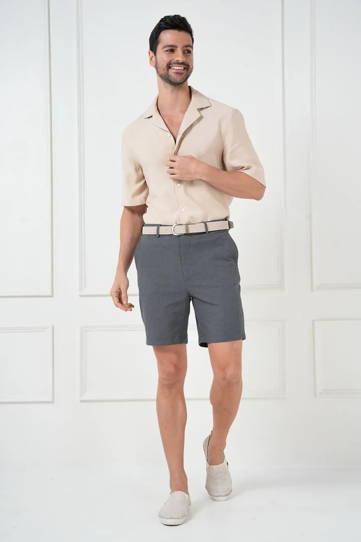 Moon Grey Seersucker Checks Chino Shorts