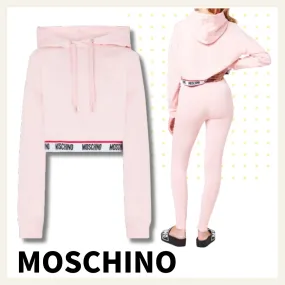 Moschino  |Street Style Long Sleeves Plain Cotton Logo Cropped Tops