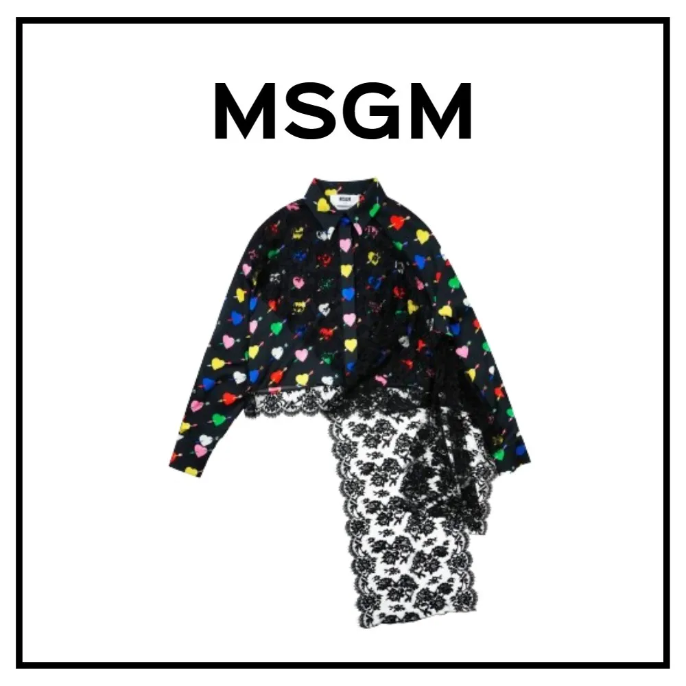 MSGM  |Heart Casual Style Nylon Long Sleeves Cotton Cropped Tops