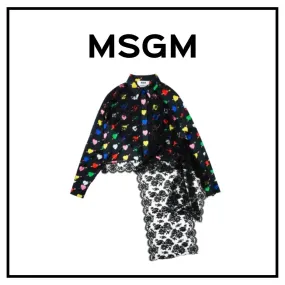 MSGM  |Heart Casual Style Nylon Long Sleeves Cotton Cropped Tops