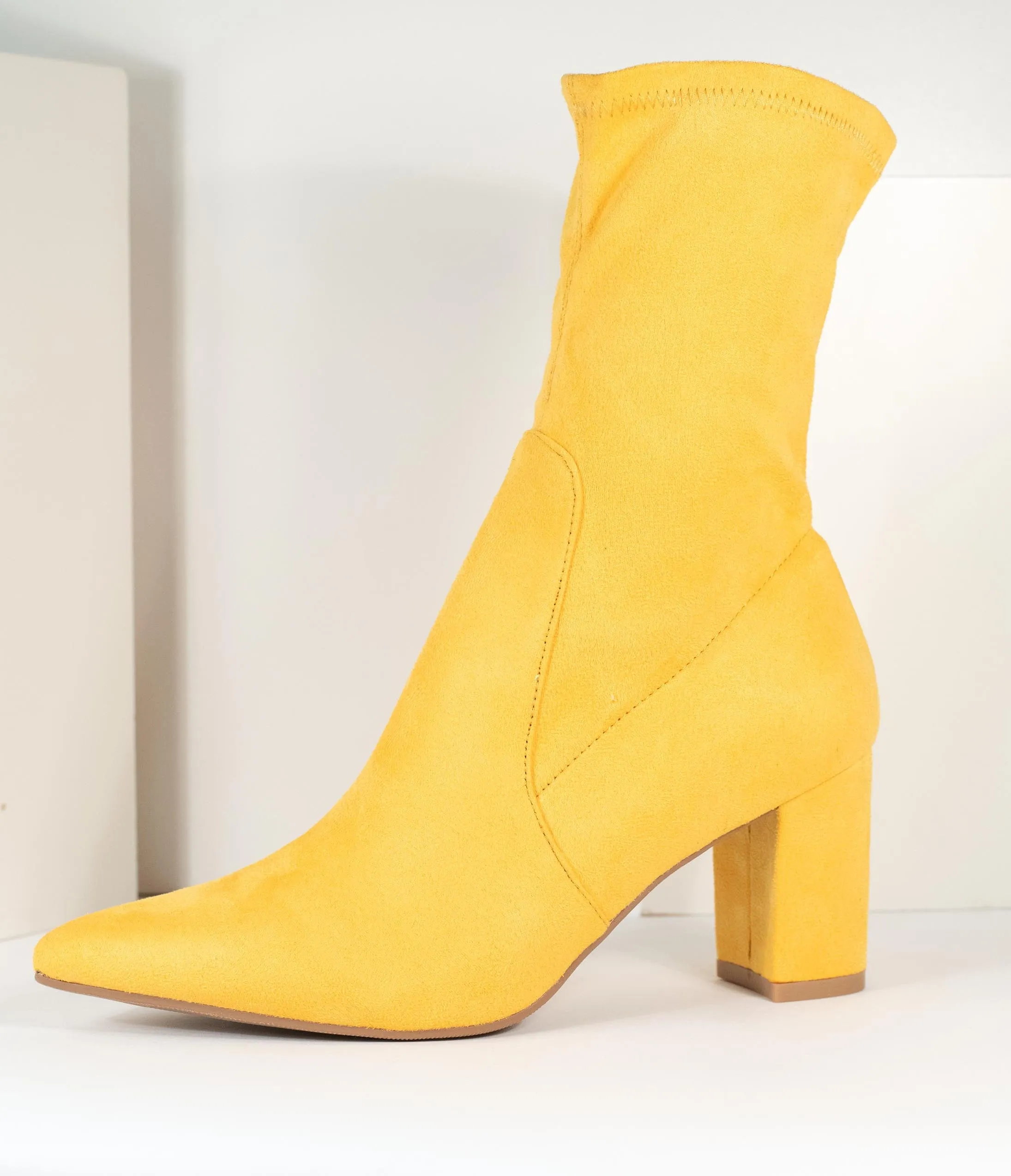 Mustard Suede Pointed Bootie