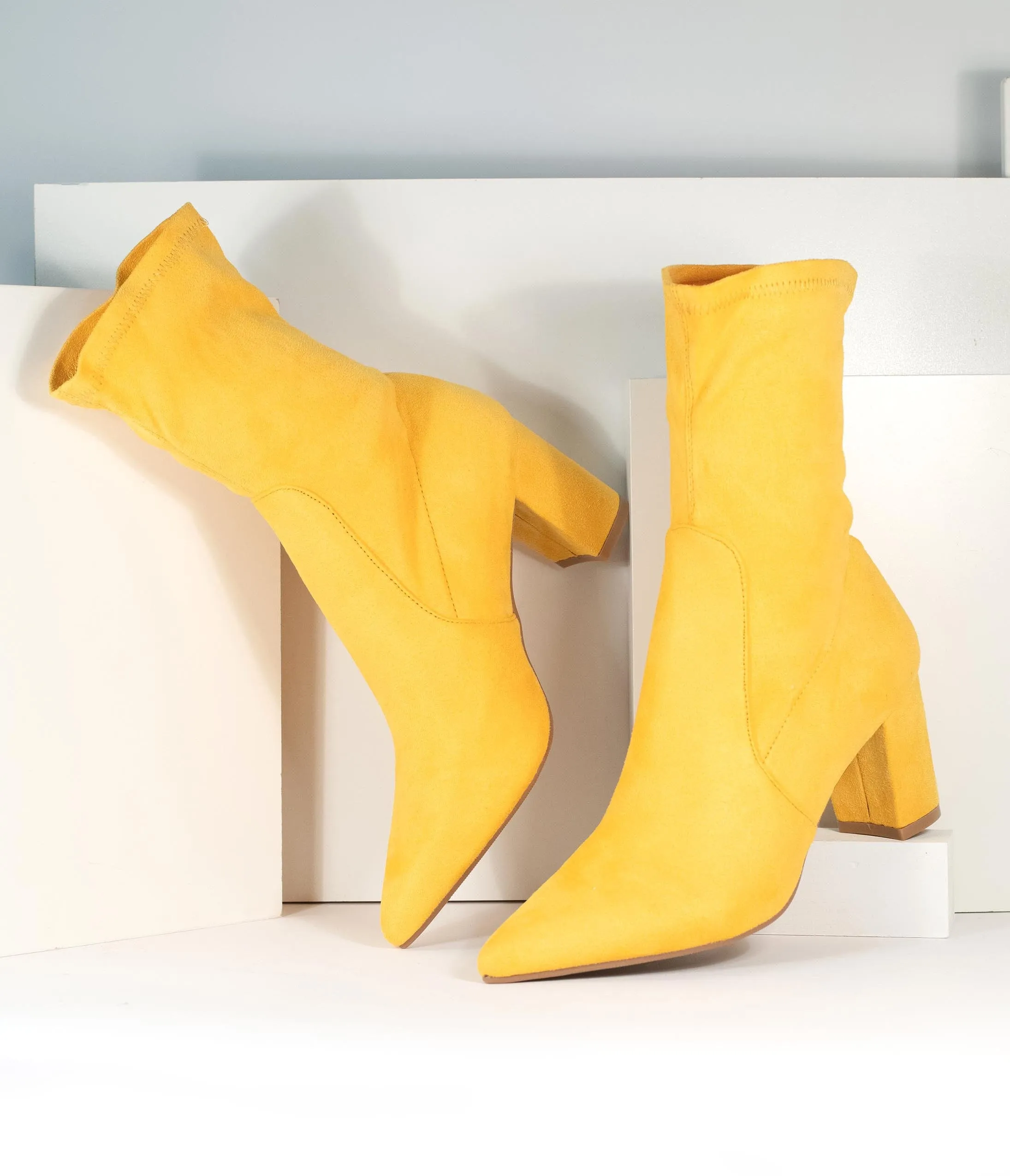 Mustard Suede Pointed Bootie