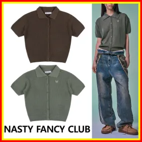 NASTY FANCY CLUB  |Plain Short Sleeves Logo Cropped Tops Cardigans