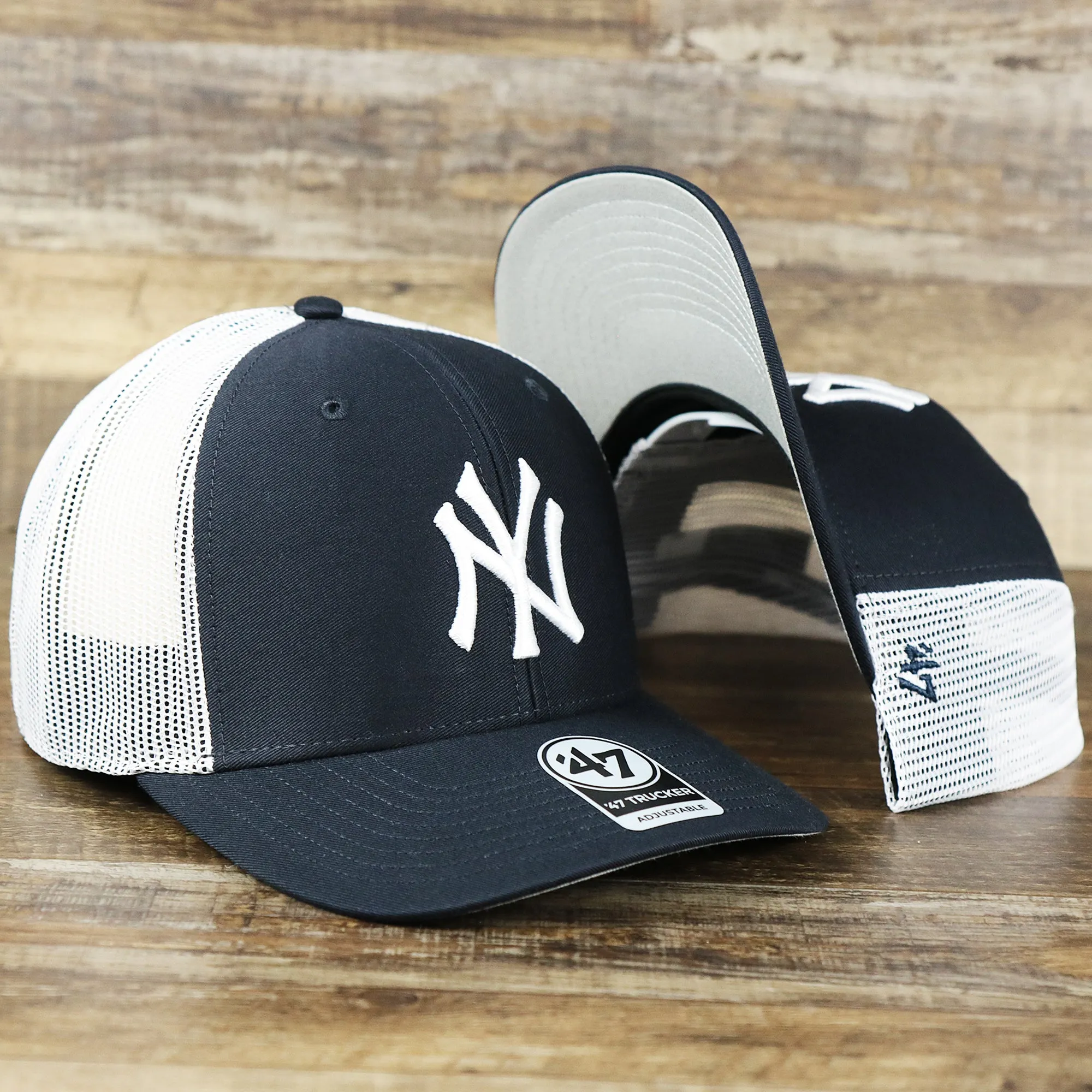 New York Yankees Mesh Back Gray Bottom Trucker Hat | Navy Blue Dad Hat