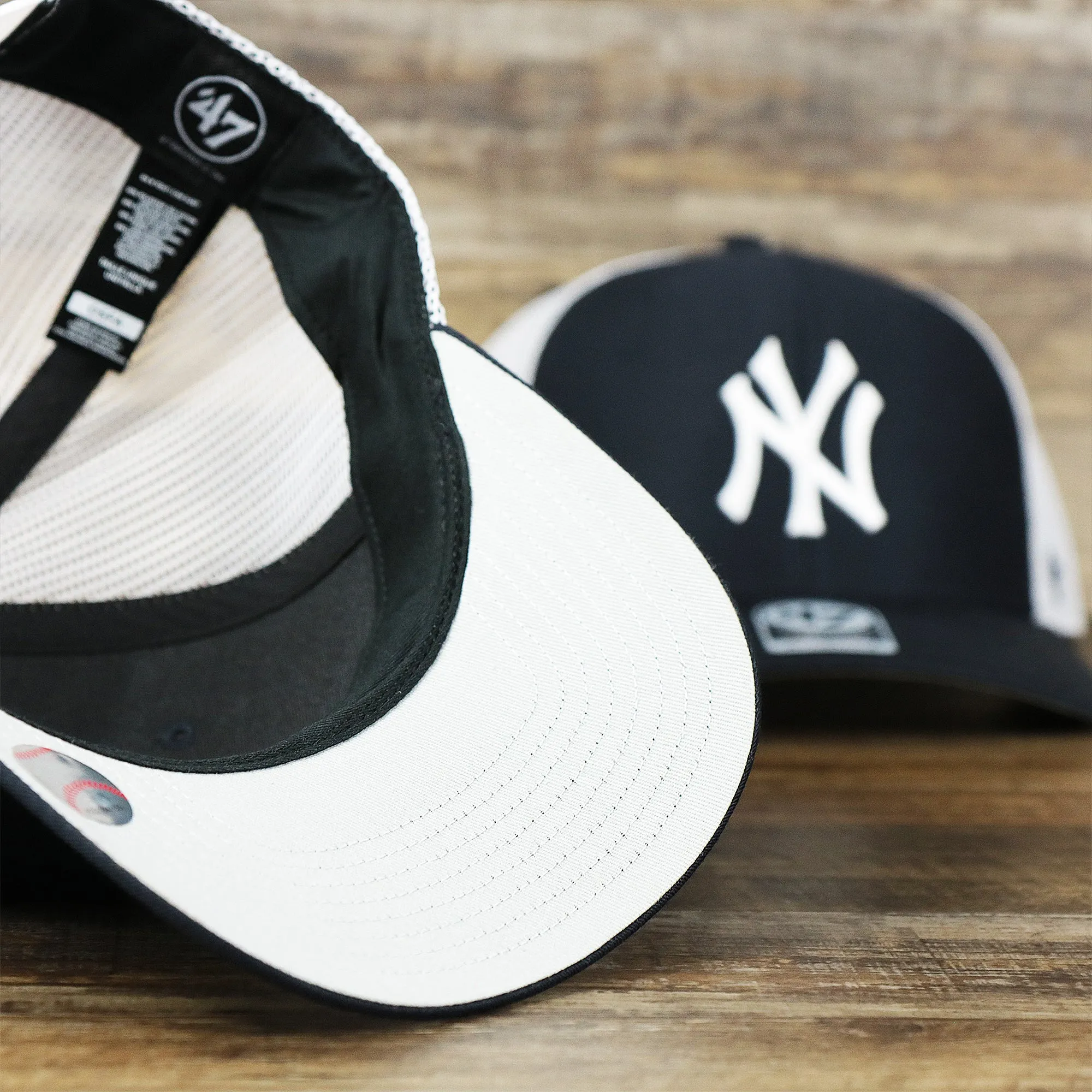 New York Yankees Mesh Back Gray Bottom Trucker Hat | Navy Blue Dad Hat