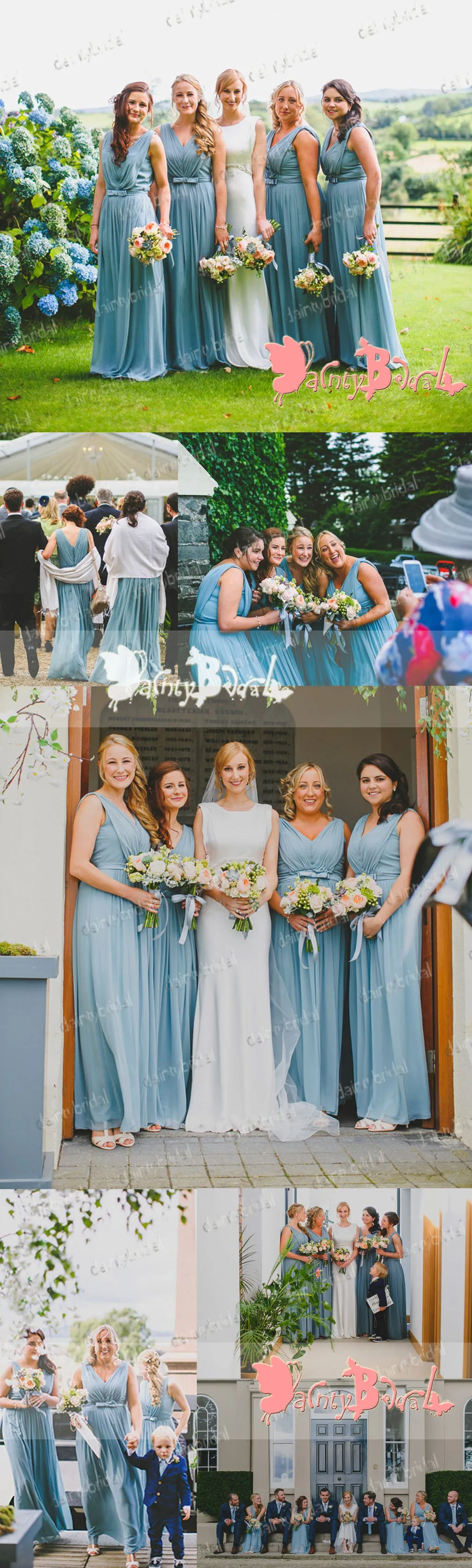 Newest Fashion Blue Chiffon Unique Pleating V-neck Sleeveless Long A-line  Bridesmaid Dresses,DB091