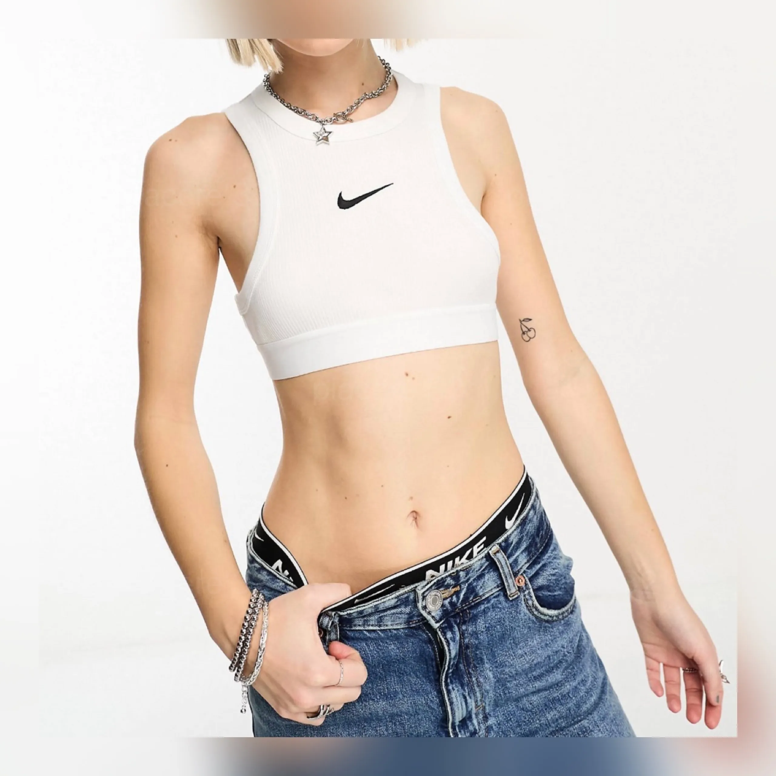 Nike  |Rib Street Style Plain Cotton Logo Cropped Tops