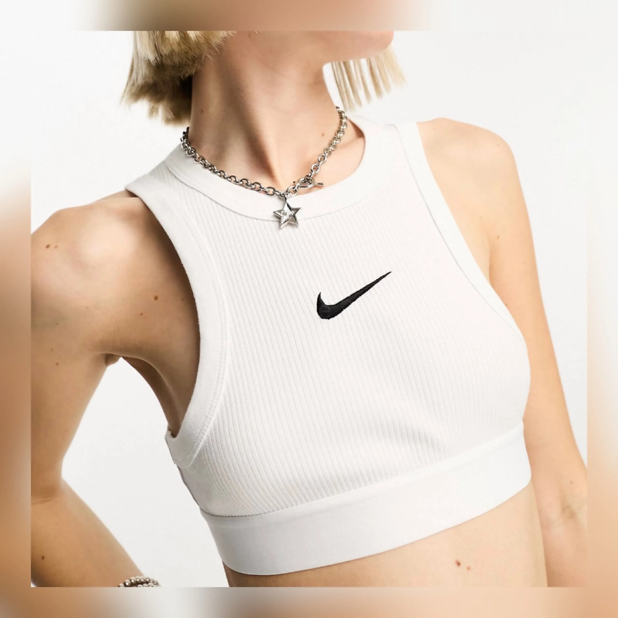 Nike  |Rib Street Style Plain Cotton Logo Cropped Tops