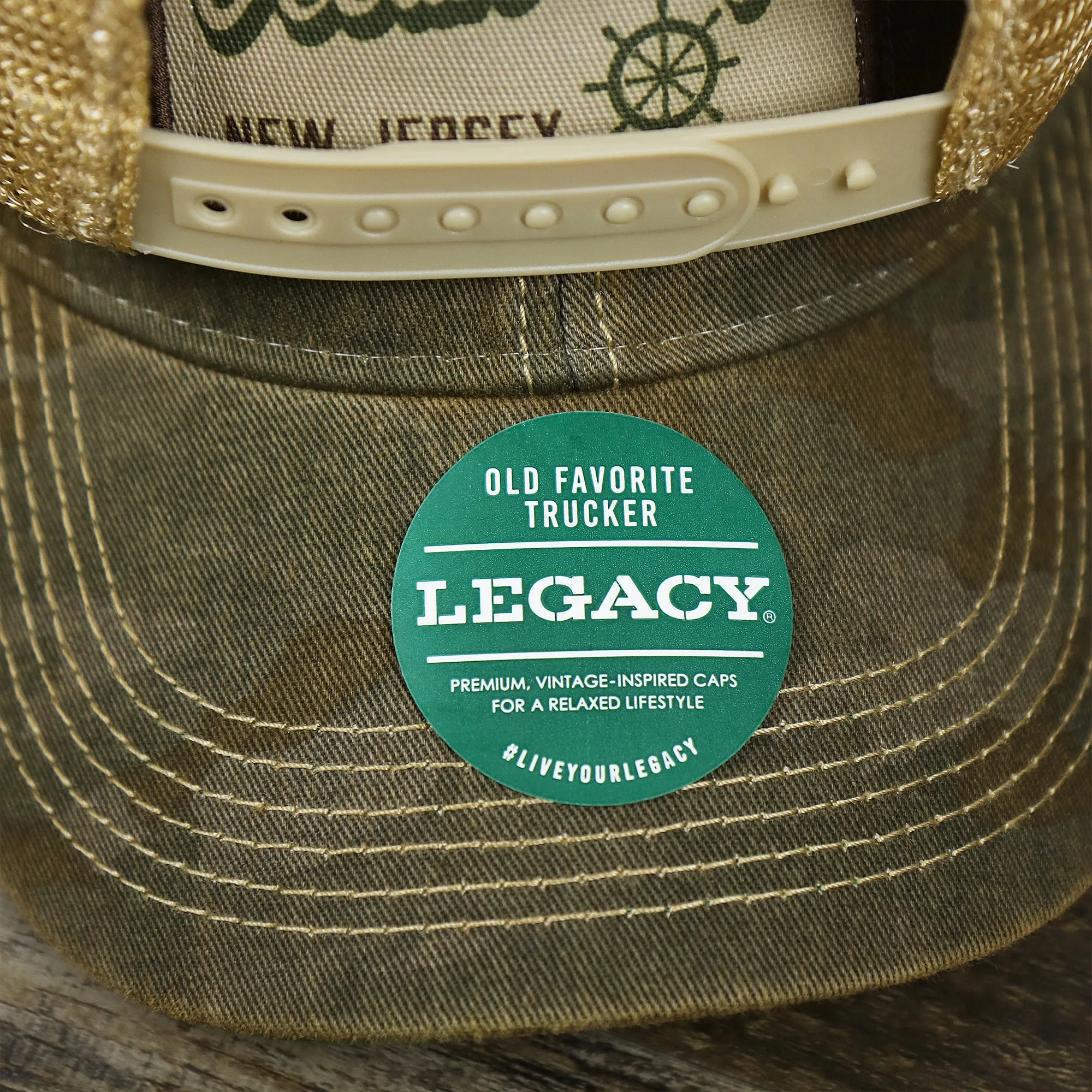 Ocean City New Jersey Since 1897 Helm Patch Camo Print Mesh Back Trucker Hat | Camo Green Trucker Hat