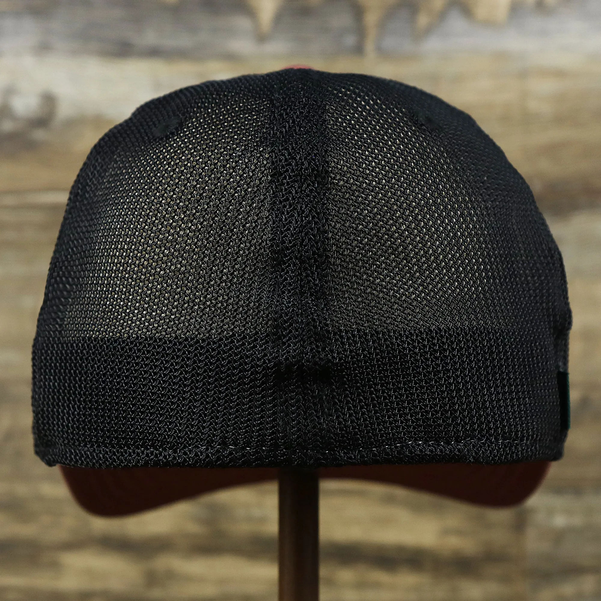 Ocean City Sunset Palm New Jersey Black Mesh Stretch Fit Hat | Burgundy And Black Stretch Fit Hat