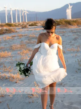 Off Shoulder Simple Chiffon Long A-line Beach Wedding Dresses,DB0146