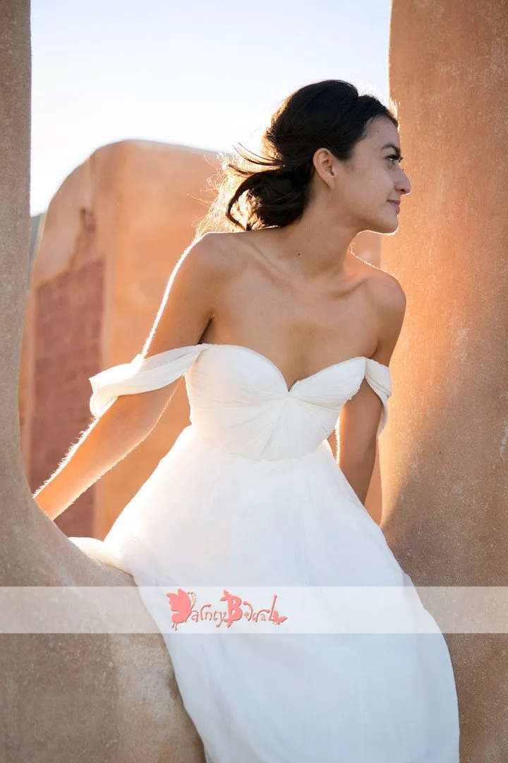 Off Shoulder Simple Chiffon Long A-line Beach Wedding Dresses,DB0146