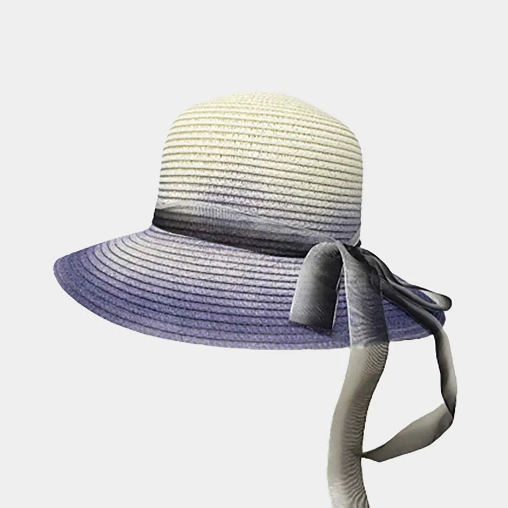 Ombre Bow Band Straw Sun Hat