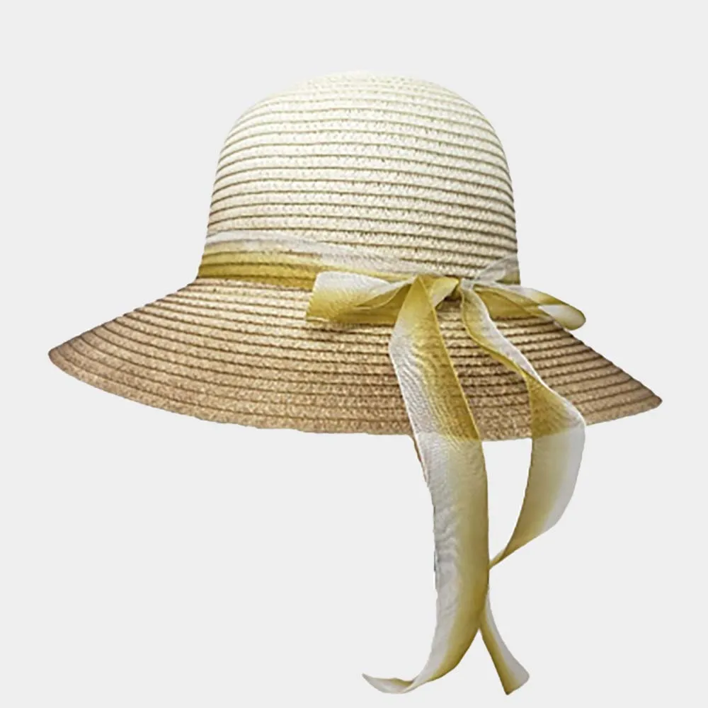 Ombre Bow Band Straw Sun Hat