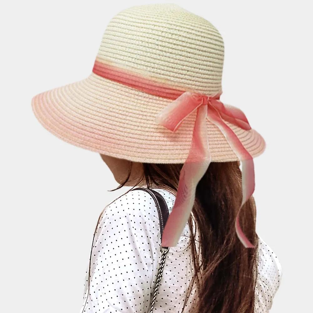 Ombre Bow Band Straw Sun Hat