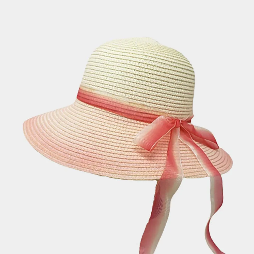 Ombre Bow Band Straw Sun Hat