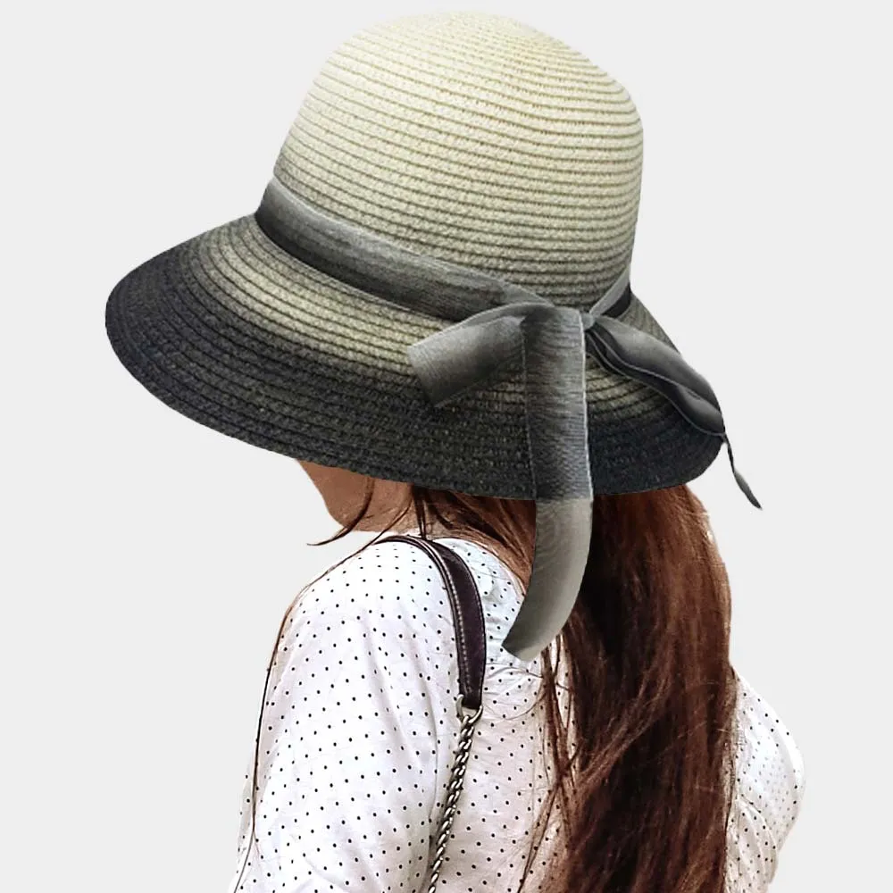 Ombre Bow Band Straw Sun Hat