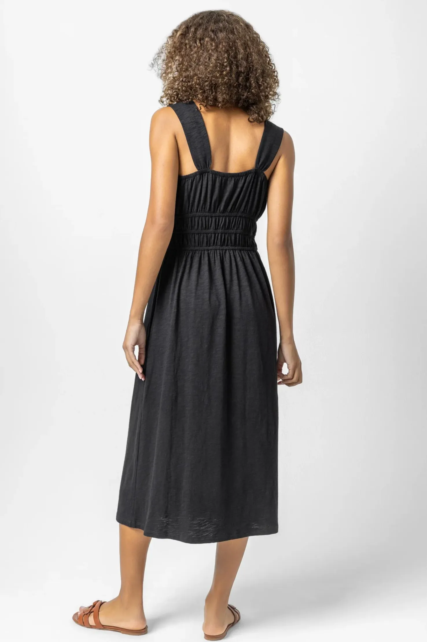 PA2191-FIG Lilla P Ruched Midi Dress