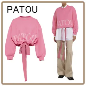 PATOU  |Crew Neck Long Sleeves Plain Cotton Oversized Logo