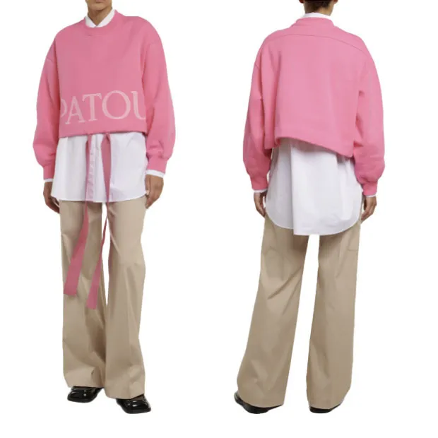 PATOU  |Crew Neck Long Sleeves Plain Cotton Oversized Logo