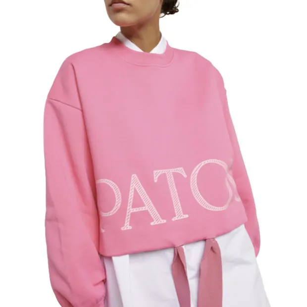 PATOU  |Crew Neck Long Sleeves Plain Cotton Oversized Logo