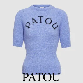 PATOU  |Crew Neck Wool Plain Short Sleeves Logo Cropped Tops