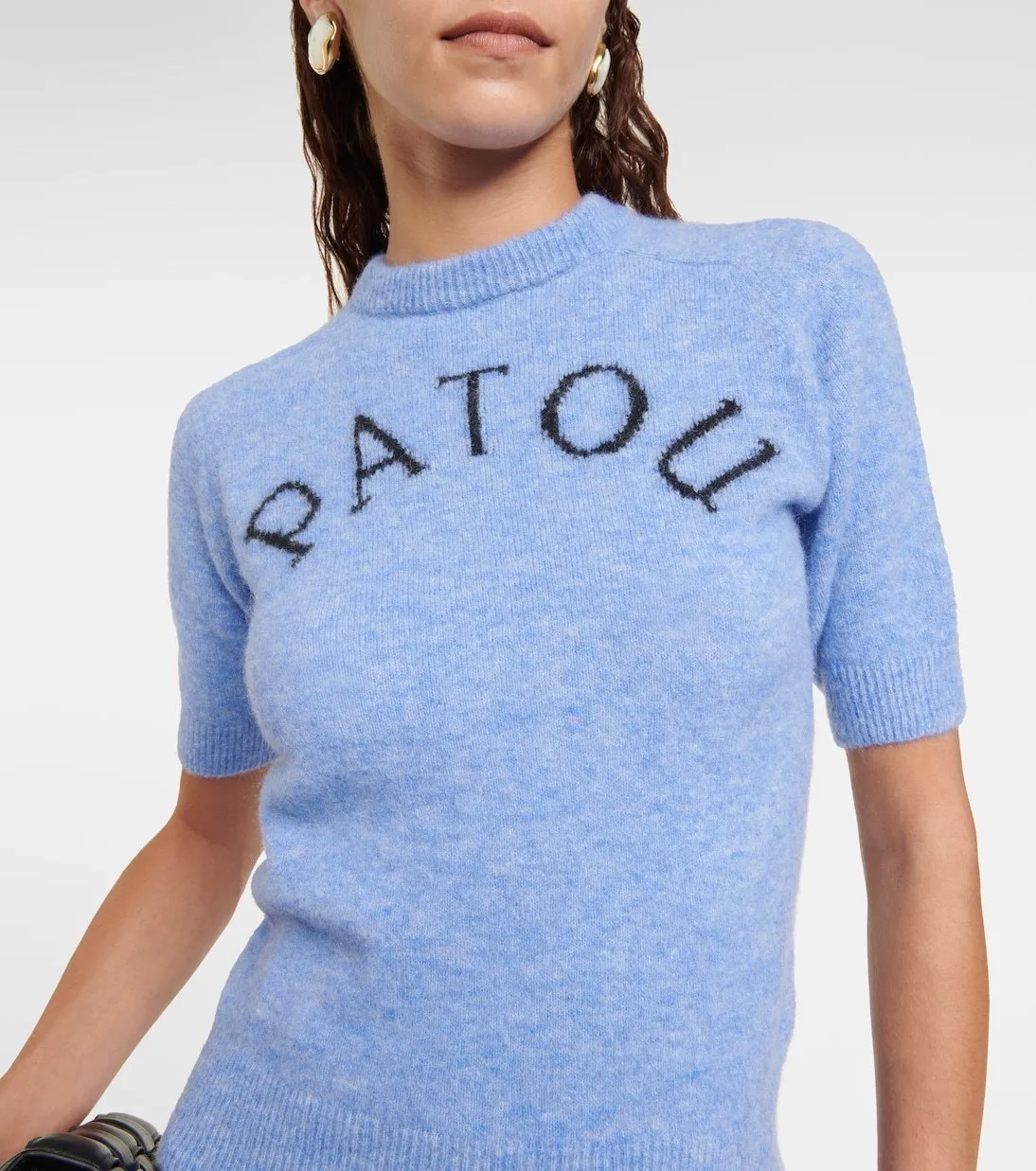 PATOU  |Crew Neck Wool Plain Short Sleeves Logo Cropped Tops