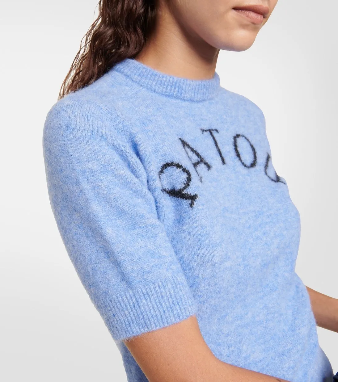 PATOU  |Crew Neck Wool Plain Short Sleeves Logo Cropped Tops