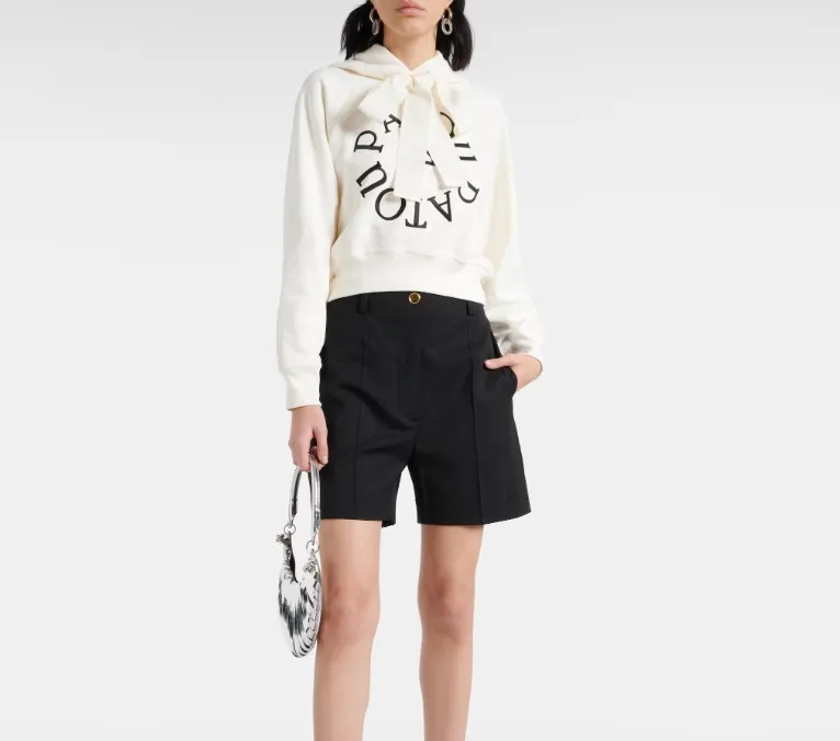 PATOU  |Rib Blended Fabrics Long Sleeves Cotton Logo Cropped Tops